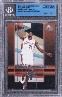 2003-04 Upper Deck #1 LeBron James Rookie Exclusives Wrong Name On Front/Wrong Back - Michael Jordan - BGS AUTHENTIC